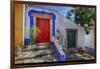 Portugal, Obidos, Bright Red Door of Colored Homes Inside the Walled City-Terry Eggers-Framed Photographic Print