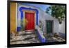 Portugal, Obidos, Bright Red Door of Colored Homes Inside the Walled City-Terry Eggers-Framed Photographic Print