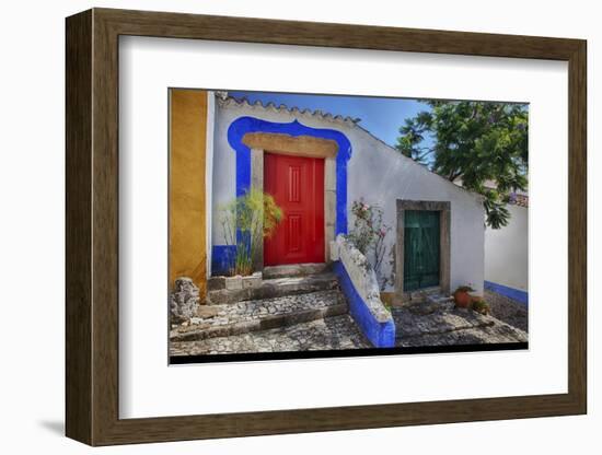 Portugal, Obidos, Bright Red Door of Colored Homes Inside the Walled City-Terry Eggers-Framed Photographic Print