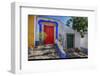 Portugal, Obidos, Bright Red Door of Colored Homes Inside the Walled City-Terry Eggers-Framed Photographic Print