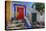 Portugal, Obidos, Bright Red Door of Colored Homes Inside the Walled City-Terry Eggers-Stretched Canvas