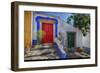 Portugal, Obidos, Bright Red Door of Colored Homes Inside the Walled City-Terry Eggers-Framed Premium Photographic Print