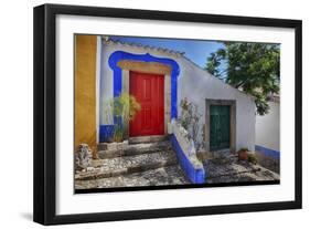 Portugal, Obidos, Bright Red Door of Colored Homes Inside the Walled City-Terry Eggers-Framed Premium Photographic Print