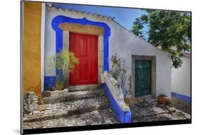 Portugal, Obidos, Bright Red Door of Colored Homes Inside the Walled City-Terry Eggers-Mounted Photographic Print