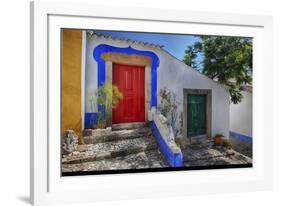 Portugal, Obidos, Bright Red Door of Colored Homes Inside the Walled City-Terry Eggers-Framed Photographic Print