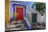 Portugal, Obidos, Bright Red Door of Colored Homes Inside the Walled City-Terry Eggers-Mounted Photographic Print