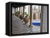 Portugal, Obidos. Ceramic pots adorning a building ledge.-Terry Eggers-Framed Stretched Canvas