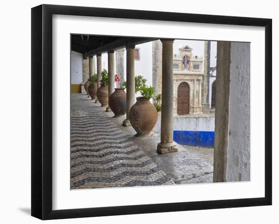 Portugal, Obidos. Ceramic pots adorning a building ledge.-Terry Eggers-Framed Photographic Print