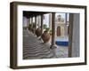 Portugal, Obidos. Ceramic pots adorning a building ledge.-Terry Eggers-Framed Photographic Print