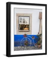 Portugal, Obidos. Cute bicycle planter in front of a bakery in the walled city of Obidos.-Julie Eggers-Framed Photographic Print