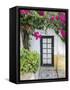 Portugal, Obidos. Doorway surrounded by a bougainvillea vine.-Julie Eggers-Framed Stretched Canvas