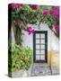 Portugal, Obidos. Doorway surrounded by a bougainvillea vine.-Julie Eggers-Stretched Canvas