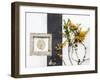 Portugal, Obidos. Orange bougainvillea growing against a wall and carved sculpture on wall.-Julie Eggers-Framed Photographic Print