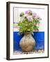 Portugal, Obidos. Pink hydrangea in an old pottery against a white and blue wall-Julie Eggers-Framed Photographic Print