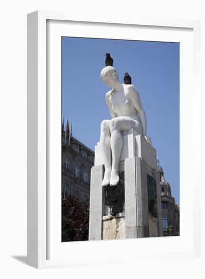Portugal, Porto, Avenida dos Aliados, The Naked Girl- Youth Statue-Samuel Magal-Framed Photographic Print