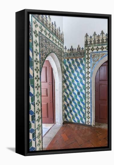 Portugal, Sintra, Sintra National Palace, Geometric Ceramic Tile Mural-Lisa S. Engelbrecht-Framed Stretched Canvas