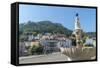 Portugal, Sintra, Sintra Palace Fountain Overlooking the Main Square-Jim Engelbrecht-Framed Stretched Canvas