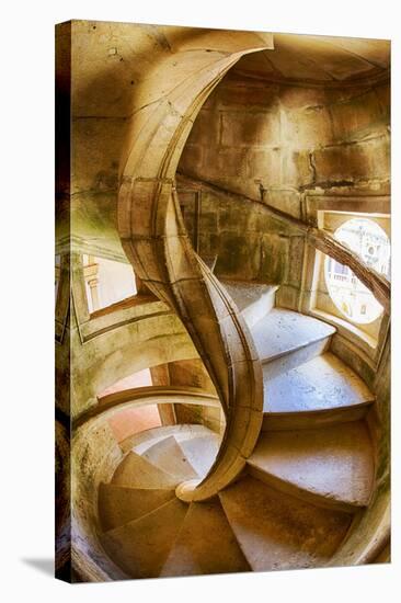 Portugal, Tomar, Spiral Stone Staircase in Convento De Cristo-Terry Eggers-Stretched Canvas