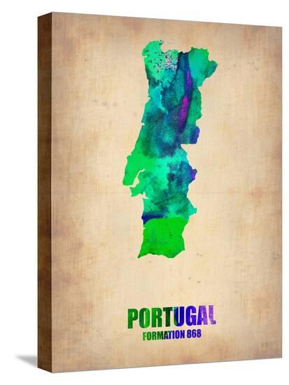 Portugal Watercolor Map-NaxArt-Stretched Canvas