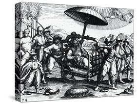 Portuguese in India, Being Transported on Litter, Engraving from Peregrinationes-Theodor de Bry-Stretched Canvas