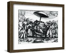 Portuguese in India, Being Transported on Litter, Engraving from Peregrinationes-Theodor de Bry-Framed Giclee Print