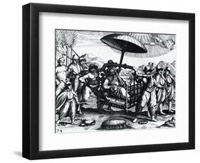 Portuguese in India, Being Transported on Litter, Engraving from Peregrinationes-Theodor de Bry-Framed Giclee Print