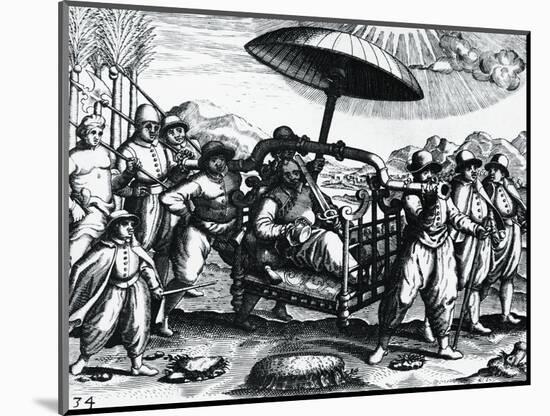 Portuguese in India, Being Transported on Litter, Engraving from Peregrinationes-Theodor de Bry-Mounted Giclee Print