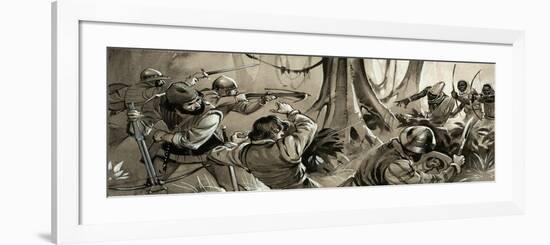 Portuguese Sailors Attacked by Hostile Tribes in North Africa-Angus Mcbride-Framed Giclee Print