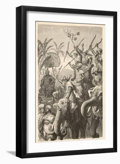 Porus Musters His War Elephants in Preparation for War with Alexander the Great of Macedon-H. Leutmann-Framed Art Print