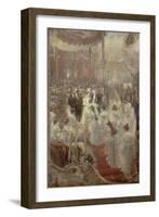 Pose de la première pierre du Pont Alexandre III à Paris par le Tsar Nicolas II, l'Impératrice et-Alfred Roll-Framed Giclee Print