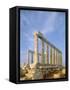 Poseidon Temple  in the evening light in  Sounion National Park, Attica, Greece-Rainer Hackenberg-Framed Stretched Canvas