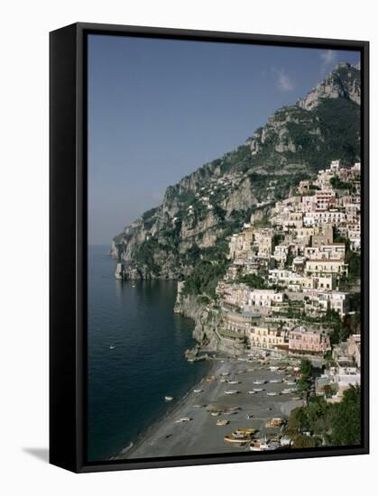Positano, Costiera Amalfitana (Amalfi Coast), Unesco World Heritage Site, Campania, Italy-John Ross-Framed Stretched Canvas