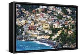 Positano Houses And Beach From Above, Italy-George Oze-Framed Stretched Canvas