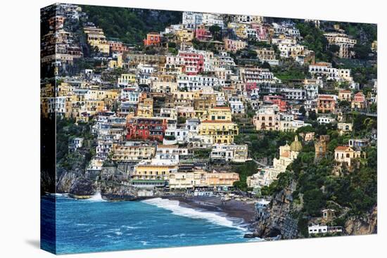 Positano Houses And Beach From Above, Italy-George Oze-Stretched Canvas