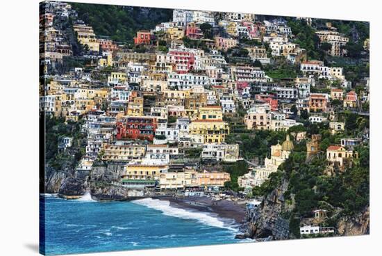 Positano Houses And Beach From Above, Italy-George Oze-Stretched Canvas