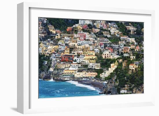 Positano Houses And Beach From Above, Italy-George Oze-Framed Photographic Print