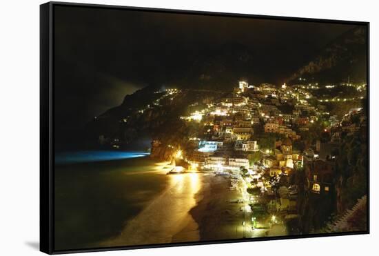 Positano Night Scenic View, Amalfi Coast, Italy-George Oze-Framed Stretched Canvas
