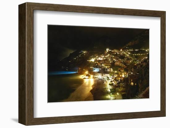 Positano Night Scenic View, Amalfi Coast, Italy-George Oze-Framed Photographic Print