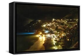 Positano Night Scenic View, Amalfi Coast, Italy-George Oze-Framed Stretched Canvas