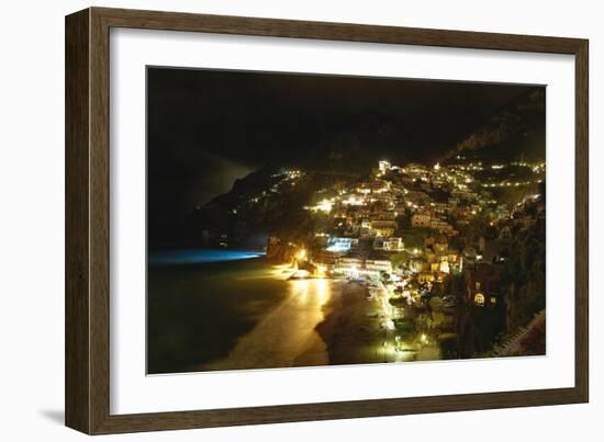 Positano Night Scenic View, Amalfi Coast, Italy-George Oze-Framed Photographic Print