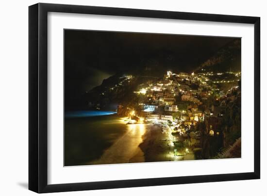 Positano Night Scenic View, Amalfi Coast, Italy-George Oze-Framed Photographic Print