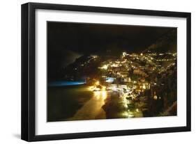 Positano Night Scenic View, Amalfi Coast, Italy-George Oze-Framed Photographic Print