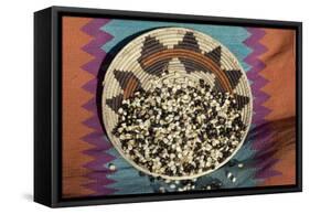 Posole - Pueblo Indian Dried Corn - in a Native American Basket-null-Framed Stretched Canvas