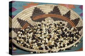 Posole - Pueblo Indian Dried Corn - in a Native American Basket-null-Stretched Canvas