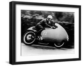 Possibly Bill Lomas, on a Moto Guzzi V8, 1957-null-Framed Photographic Print