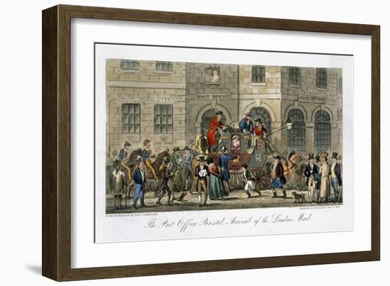 Post Office Bristol, Arrival of the London Mail, The English Spy, by Charles Molloy Westmacott-Isaac Robert Cruikshank-Framed Giclee Print