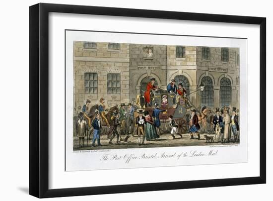 Post Office Bristol, Arrival of the London Mail, The English Spy, by Charles Molloy Westmacott-Isaac Robert Cruikshank-Framed Giclee Print