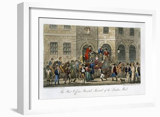 Post Office Bristol, Arrival of the London Mail, The English Spy, by Charles Molloy Westmacott-Isaac Robert Cruikshank-Framed Giclee Print