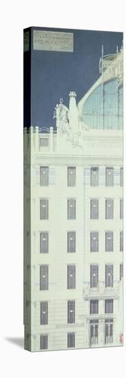 Post Office Savings Bank, Vienna, Design Showing Detail of the Facade, c. 1904-06 (Coloured Pencil)-Otto Wagner-Stretched Canvas