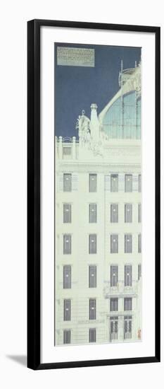 Post Office Savings Bank, Vienna, Design Showing Detail of the Facade, c. 1904-06 (Coloured Pencil)-Otto Wagner-Framed Premium Giclee Print